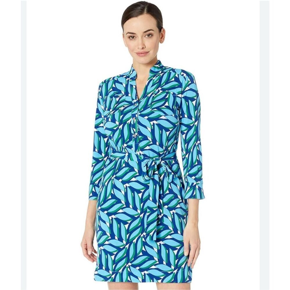 Donna Morgan Collared Shirt Dress Geometric Women’s 4 Tie Waist